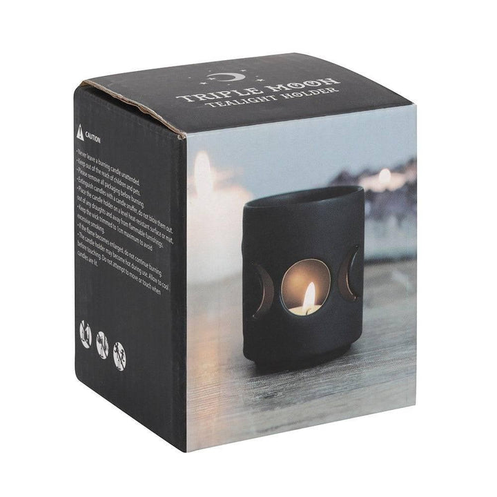 Small Black Triple Moon Cut Out Tealight Holder - Home Decor Emporium