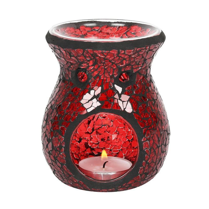 Small Red Crackle Glass Oil Burner - Home Decor Emporium