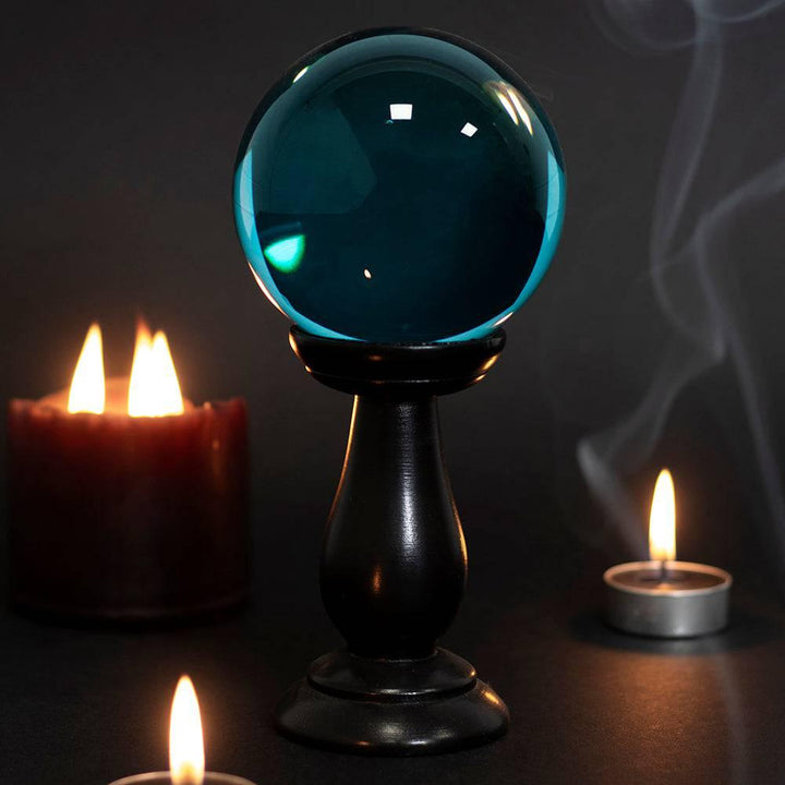 Small Teal Crystal Ball on Stand - Home Decor Emporium