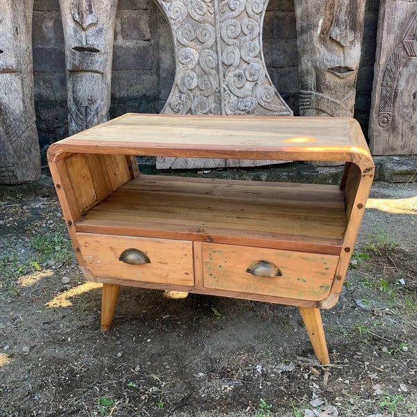 Small TV Stand with 2 Draws Round - Recycled Wood - Home Decor Emporium