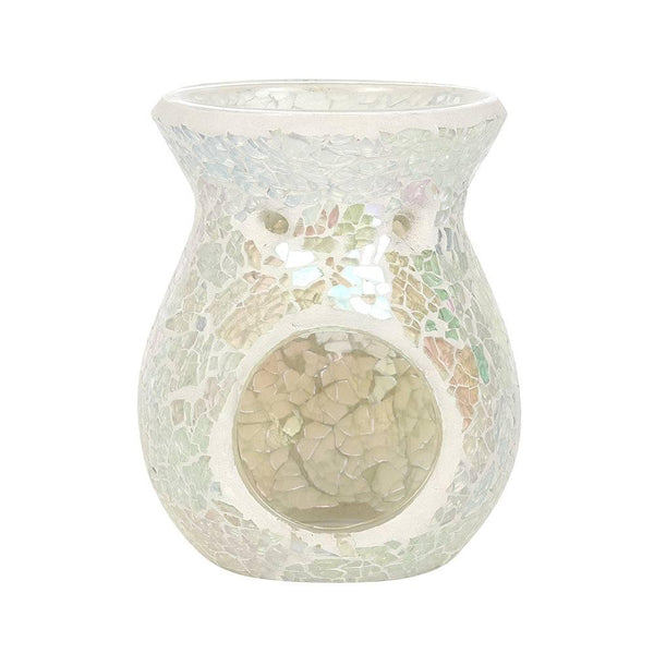 Small White Iridescent Crackle Oil Burner - Home Decor Emporium