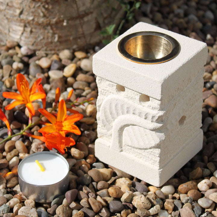 Stone Oil Burner - Carved Leaf - Home Decor Emporium