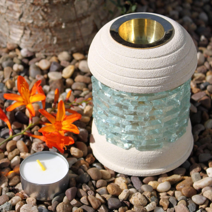 Stone Oil Burner - Round Glass Brick - Home Decor Emporium