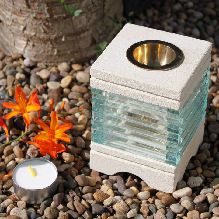 Stone Oil Burner - Square Glass Brick - Home Decor Emporium