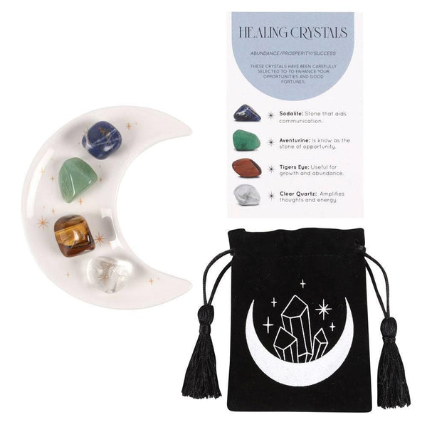 Success Healing Crystal Set with Moon Trinket Dish - Home Decor Emporium