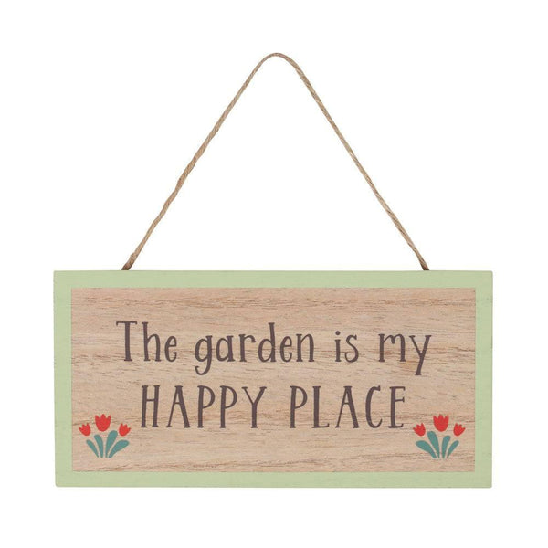 The Garden Is My Happy Place Hanging Sign - Home Decor Emporium