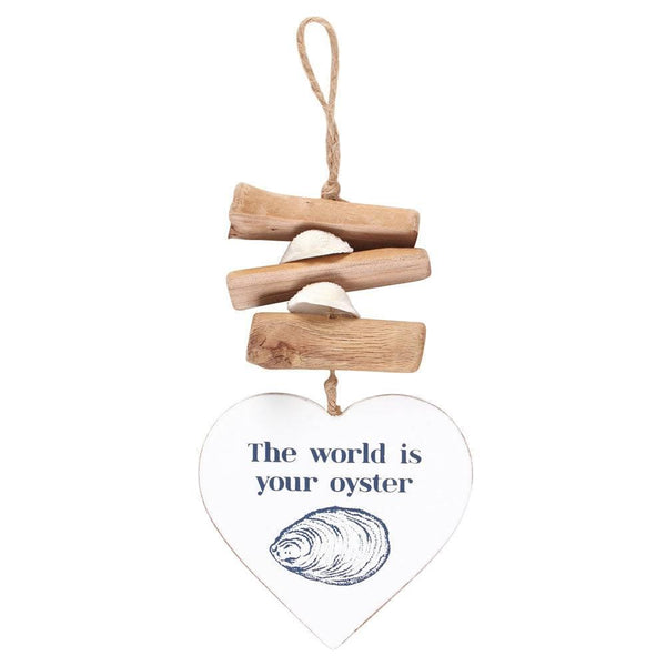 The World is Your Oyster Driftwood Heart Sign - Home Decor Emporium