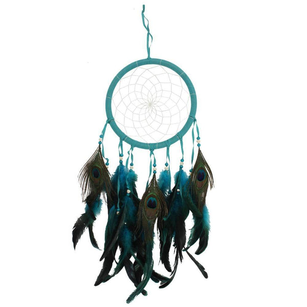 Turquoise Peacock Feather Dreamcatcher - Home Decor Emporium