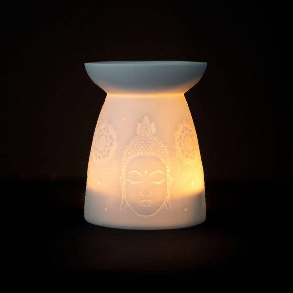 White Ceramic Buddha Face Oil Burner - Home Decor Emporium