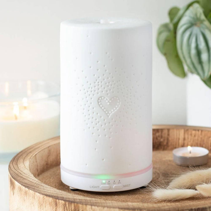 White Ceramic Heart Scatter Electric Aroma Diffuser - Home Decor Emporium