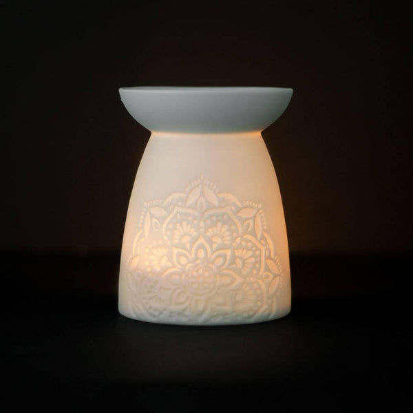 White Ceramic Mandala Oil Burner - Home Decor Emporium