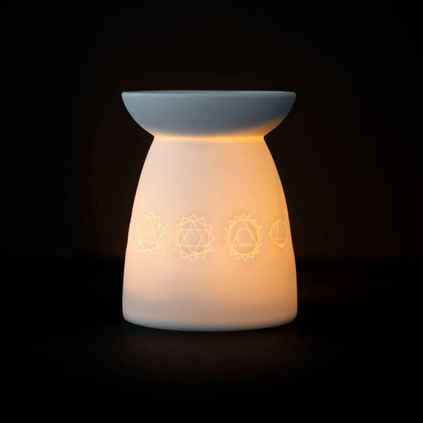 White Ceramic Seven Chakra Oil Burner - Home Decor Emporium