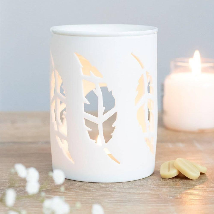 White Feather Cut Out Oil Burner - Home Decor Emporium