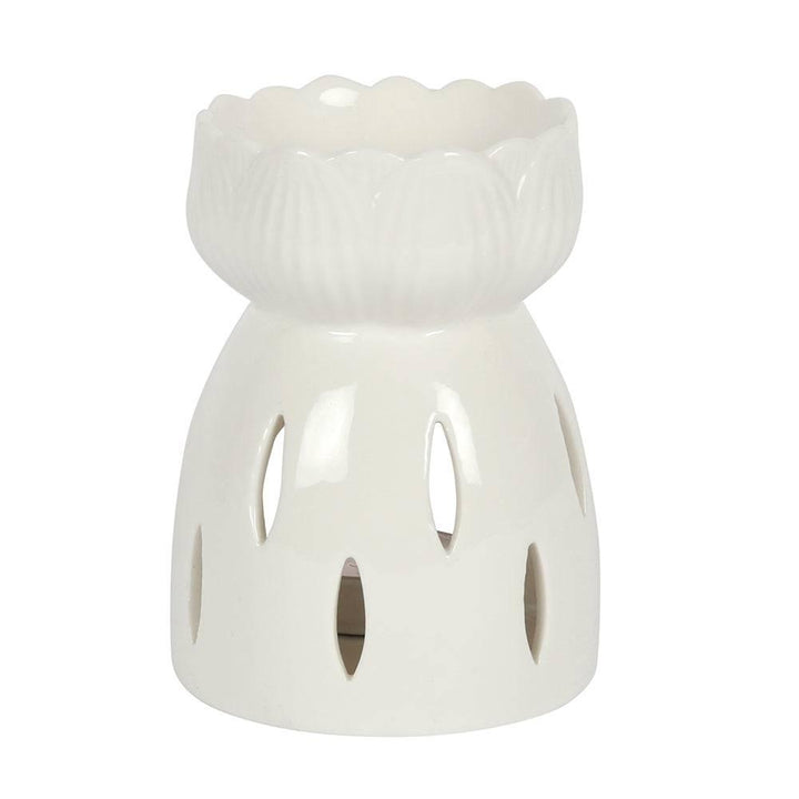 White Gloss Lotus Flower Oil Burner - Home Decor Emporium