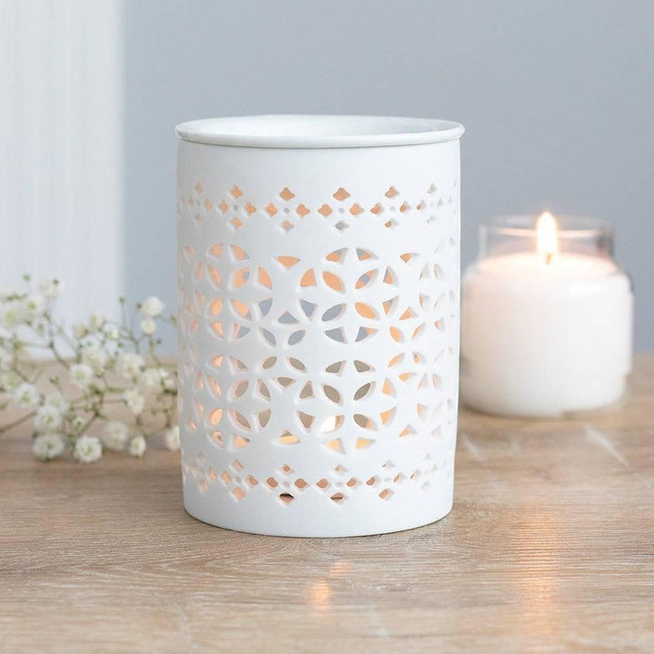 White Matte Cut Out Oil Burner - Home Decor Emporium