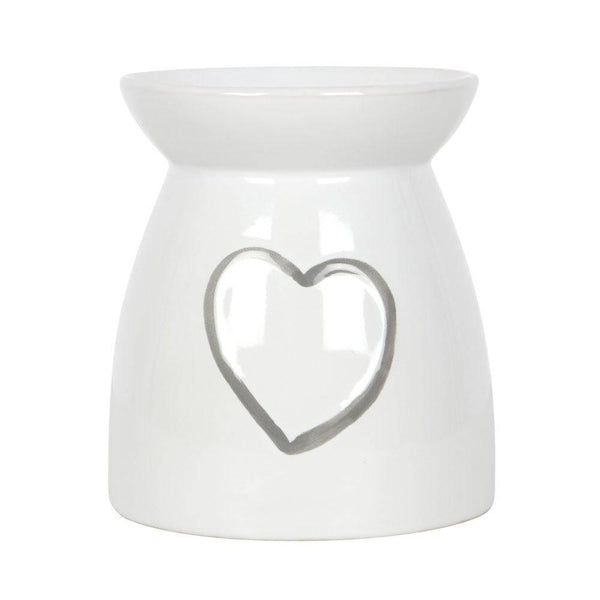 White Oil Burner With Grey Painted Heart - Home Decor Emporium