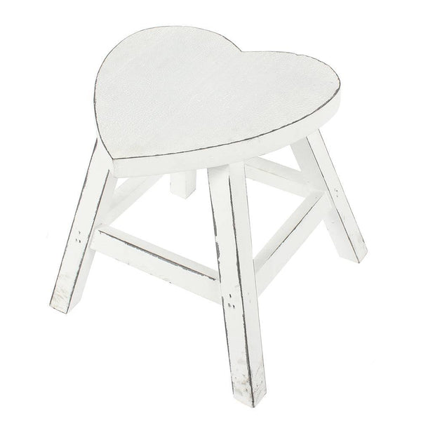 White Shabby Heart Stool - Home Decor Emporium