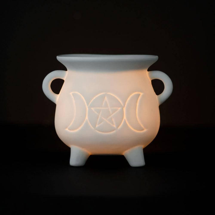 White Triple Moon Cauldron Oil Burner - Home Decor Emporium