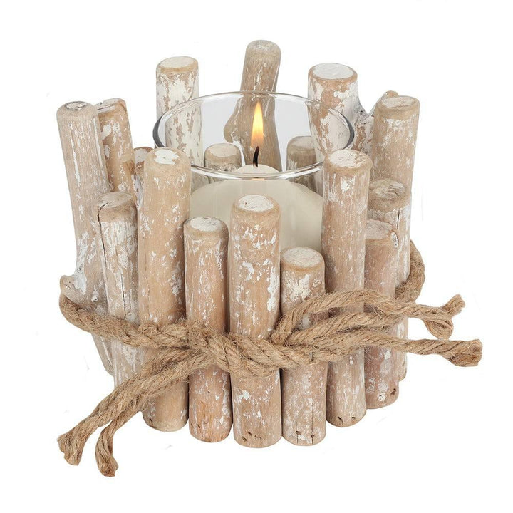 White Washed Driftwood Tealight Candle Holder - Home Decor Emporium