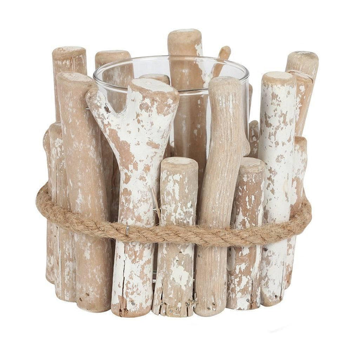 White Washed Driftwood Tealight Candle Holder - Home Decor Emporium