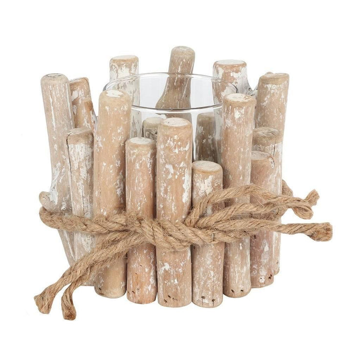 White Washed Driftwood Tealight Candle Holder - Home Decor Emporium