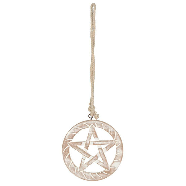 White Wooden Hanging Pentagram - Home Decor Emporium