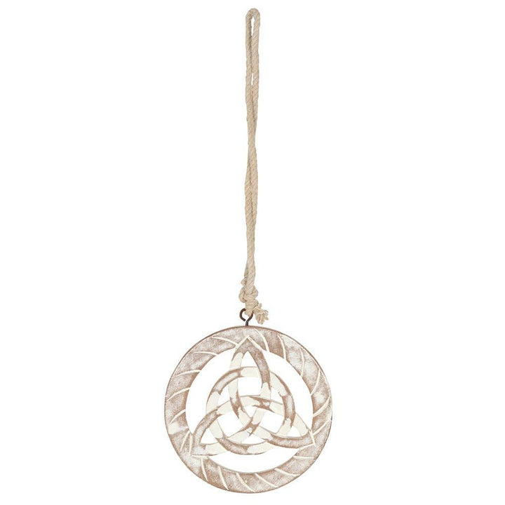 White Wooden Hanging Triquetra - Home Decor Emporium