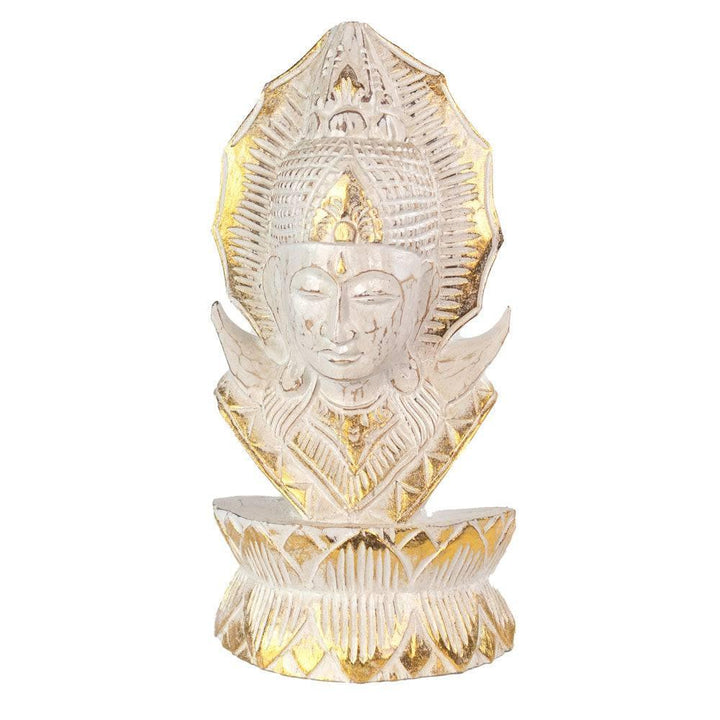 Whitewash Albasia Wood Thai Buddha - Home Decor Emporium