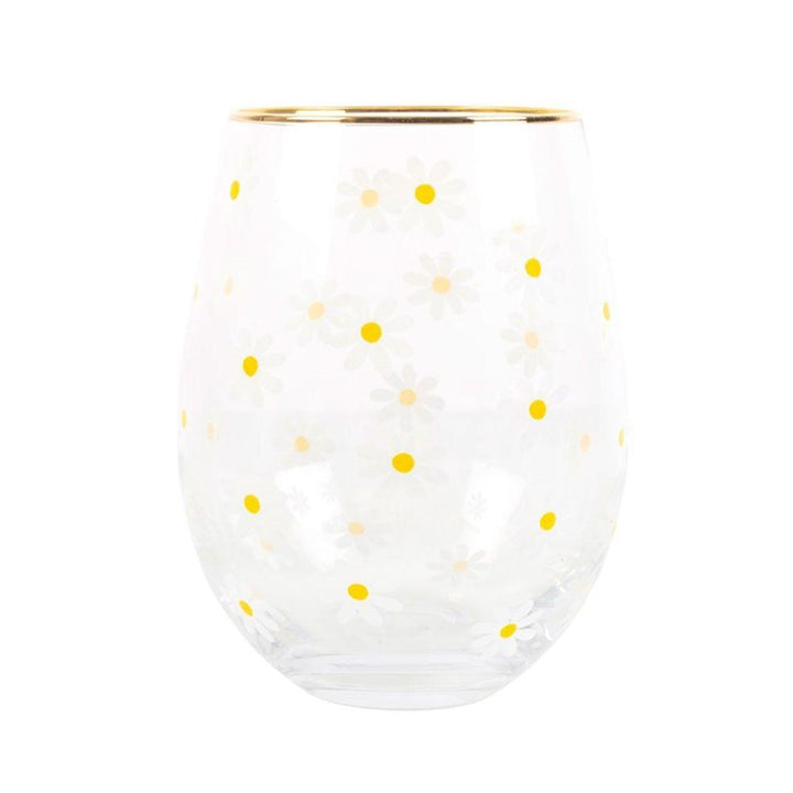 All Over Daisy Print Stemless Wine Glass - Drinkware