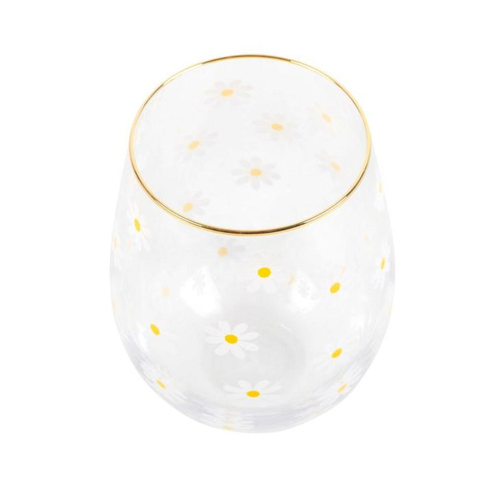 All Over Daisy Print Stemless Wine Glass - Home Decor Emporium