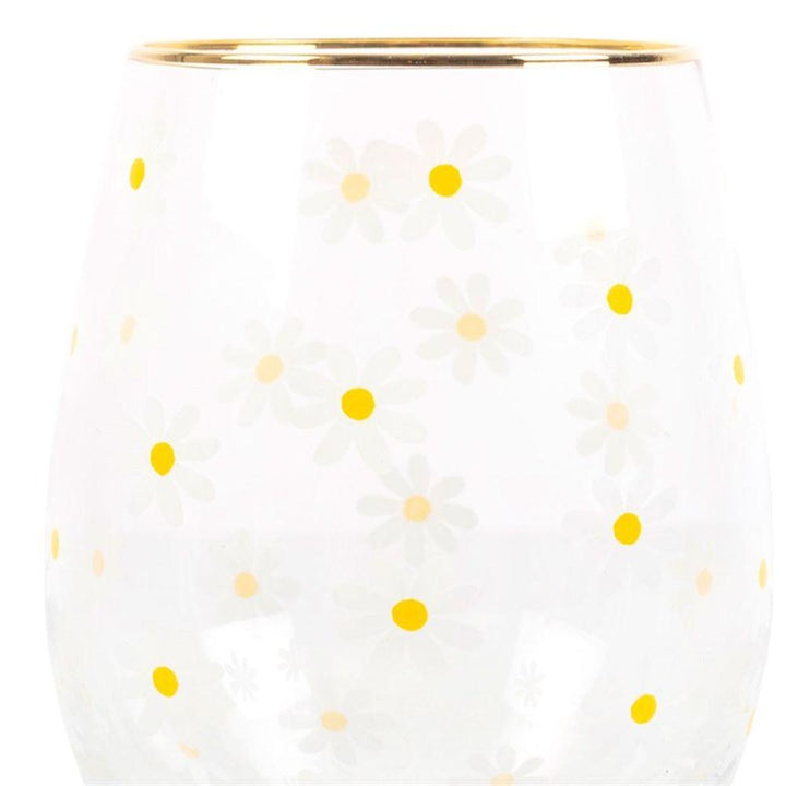 All Over Daisy Print Stemless Wine Glass - Home Decor Emporium