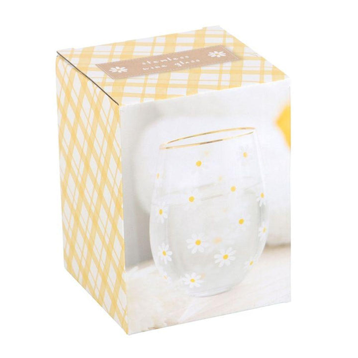 All Over Daisy Print Stemless Wine Glass - Home Decor Emporium