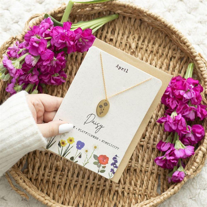 April Daisy Birth Flower Necklace Card - Home Decor Emporium
