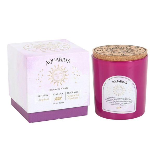 Aquarius Bergamot & Mandarin Gemstone Zodiac Candle - Home Decor Emporium