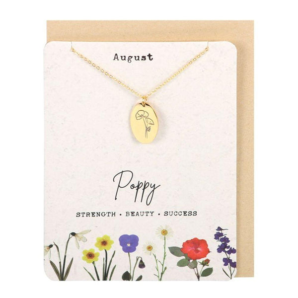 August Poppy Birth Flower Necklace Card - Home Decor Emporium