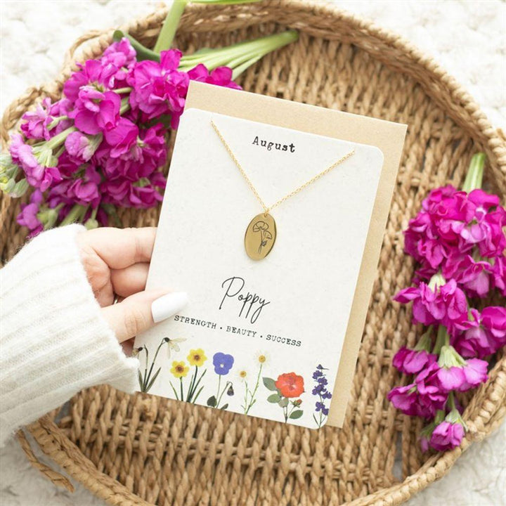 August Poppy Birth Flower Necklace Card - Home Decor Emporium