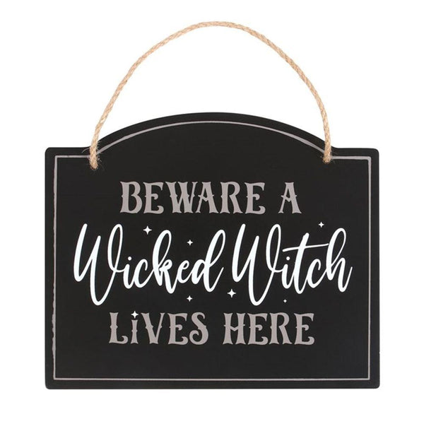 Beware A Wicked Witch Lives Here Hanging Sign - Home Decor Emporium
