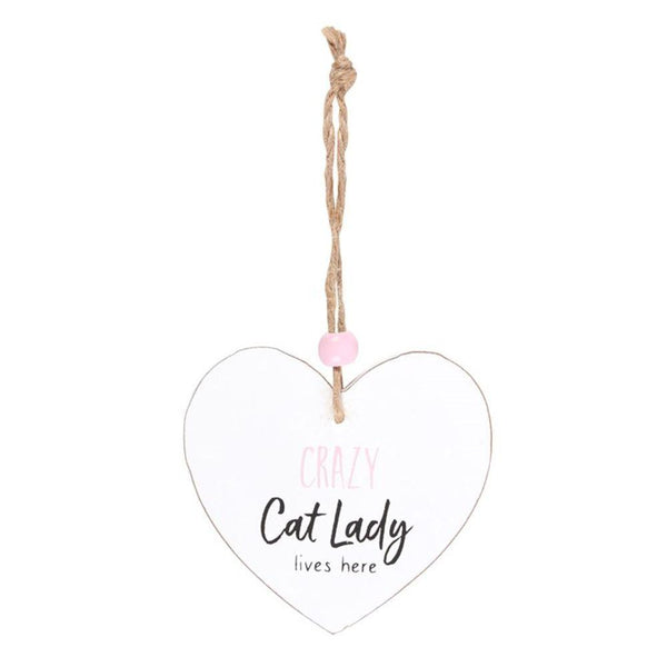 Crazy Cat Lady Hanging Heart Sentiment Sign - Home Decor Emporium