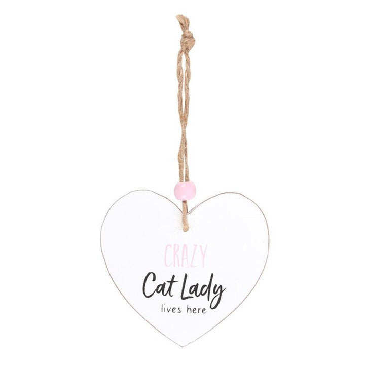 Crazy Cat Lady Hanging Heart Sentiment Sign - Home Decor Emporium