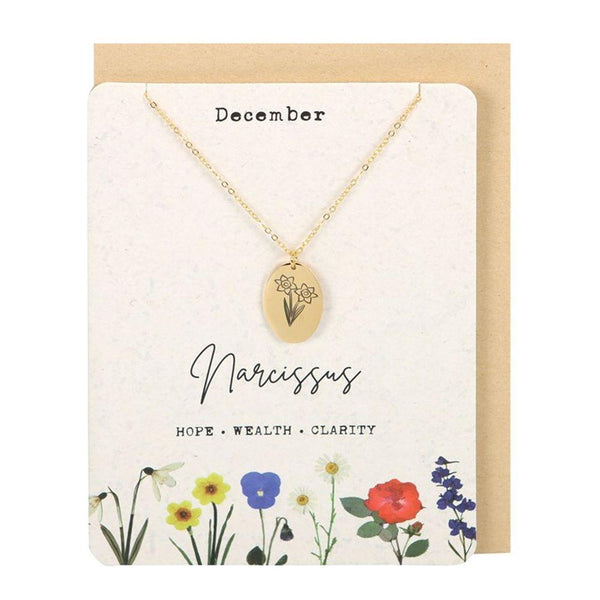 December Narcissus Birth Flower Necklace Card - Home Decor Emporium