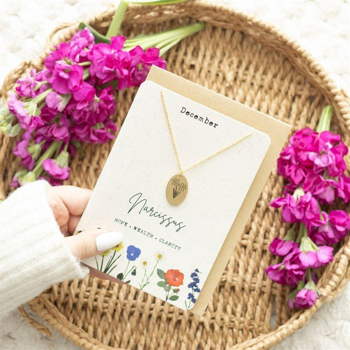 December Narcissus Birth Flower Necklace Card - Home Decor Emporium