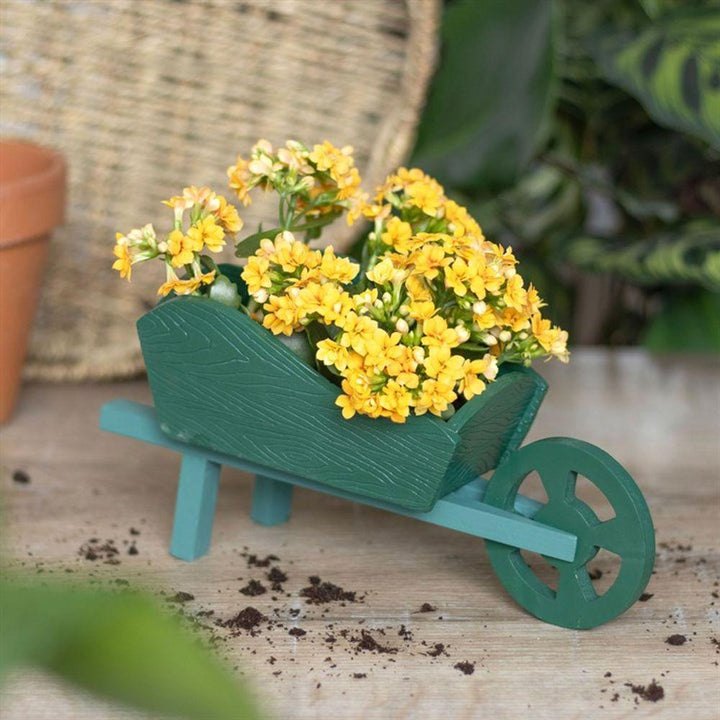 Green Resin Wheelbarrow Planter - Home Decor Emporium