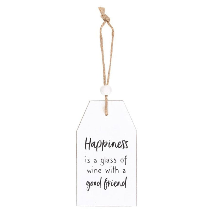 Happiness Is A Glass Of Wine Hanging Sentiment Sign - Home Decor Emporium