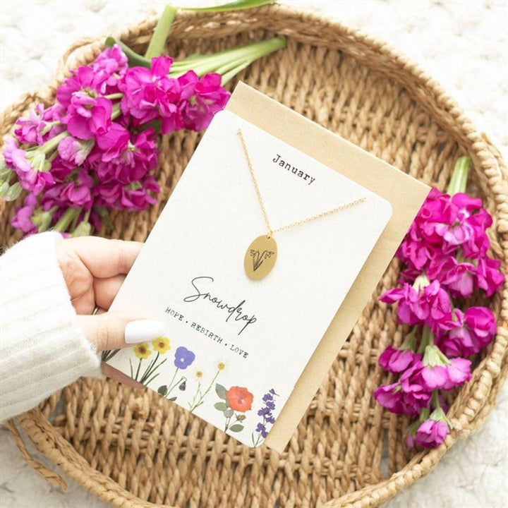 January Snowdrop Birth Flower Necklace Card - Home Decor Emporium