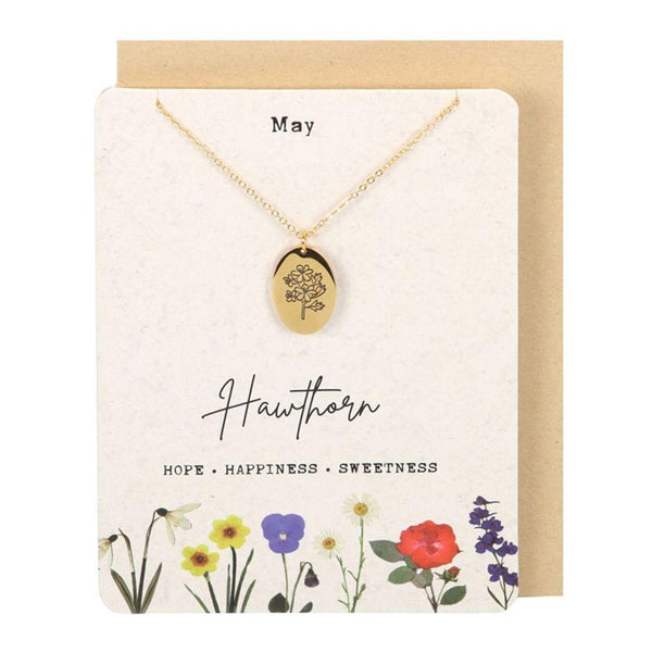 May Hawthorn Birth Flower Necklace Card - Home Decor Emporium