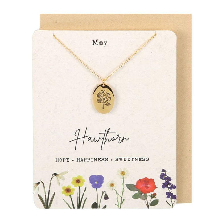 May Hawthorn Birth Flower Necklace Card - Home Decor Emporium