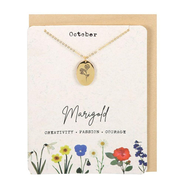 October Marigold Birth Flower Necklace Card - Home Decor Emporium