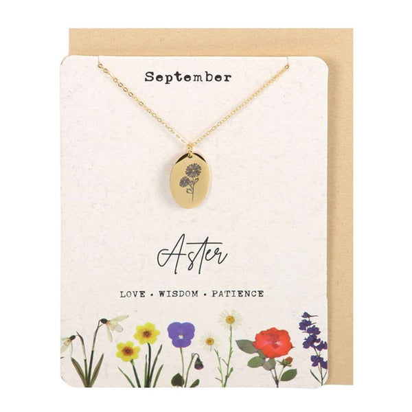 September Aster Birth Flower Necklace Card - Home Decor Emporium