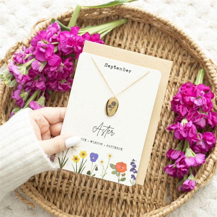 September Aster Birth Flower Necklace Card - Home Decor Emporium