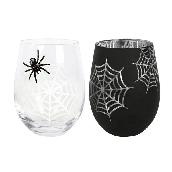 Set of 2 Spider and Web Stemless Wine Glasses - Home Decor Emporium